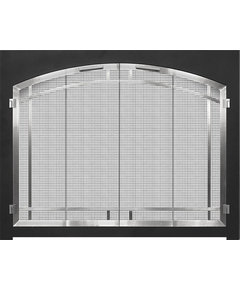 Cascadian Arch Conversion Fireplace Door with Matte Black Frame and Arched Door & Window Pane in Plated Brushed Nickel