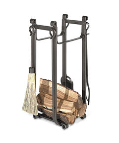 Forged Steel Log Holder With Tool Set In Vintage Iron Finish