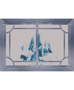 Plated Antique Brass Cascade Fireplace Door With Window Pane And Center Bar