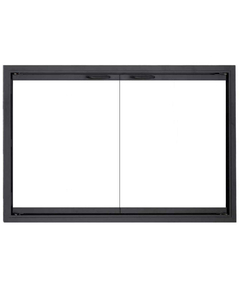 Stiletto Outdoor Zero Clearance Fireplace Door in Rustic Black with Simplicity handles