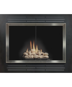 Biscayne Fireplace Refacing In Matte Black With Brite Nickel Doors And Clear Glass