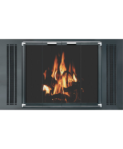 Mark 123 Fireplace Facing With Doors And Side Vents In Matte Black Finish with STO1511 louver design and Chrome Trim