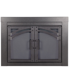 Alexander Masonry Fireplace Door in Hammered Black FInish - Shown WITHOUT 2" Riser Bar Installed at the bottom