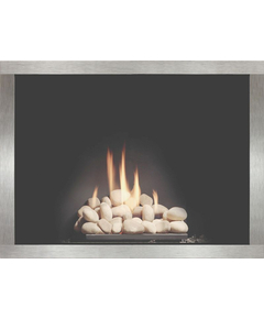 Saratoga Hidden Frame Fireplace Door shown in Pewter overlay finish