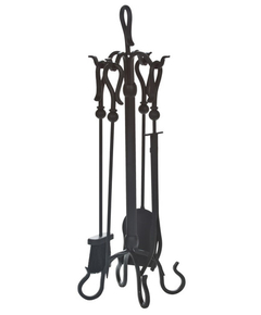 Tool Set includes 5 Pieces, is made of black steel, 32" high