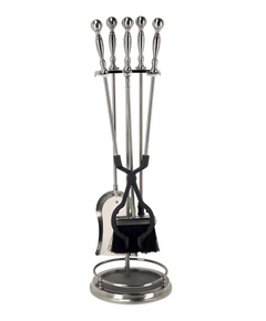 Tool Set with Rail includes 5 pieces, made of steel, pewter finish, 31" high