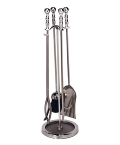 Tool Set includes 5 pieces, pewter finish, made of steel, 30" high