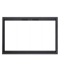 Stiletto Zero Clearance Fireplace Door in Rustic Black with Simplicity handles