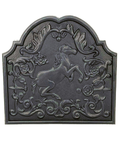 Horse Fireback Black Cast Iron 15" High x 15 1/2" Wide FB-H