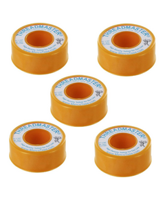 5 Pack Threadmaster® Threadseal Tape ~ Yellow (for Gas Lines) is a high-density PTFE tape, specifically designed for use on gas lines, providing reliable and durable sealing. Manufactured in ISO 9002 certified facilities, it ensures quality and compliance with essential industry standards. The yellow color, a requirement for gas line identification by inspectors, doesn't compromise the tape's density, which stands at 1.0 grams/cc—making it an ideal choice for gas-related applications.  This tape is ULc and CSA listed, RoHS compliant, and meets Mil Spec T-27730A, which guarantees that it's up to par with the highest safety and performance standards. Each roll is clearly labeled with branding, UPC, and instructions, making it user-friendly.  While the yellow color is for code purposes, Threadmaster® Threadseal Tape can be safely used in various environments—pending local codes. Its density ensures a secure and reliable seal for gas lines, providing extra peace of mind in critical applications. This durable tape is highly recommended for both residential and commercial gas line installations.