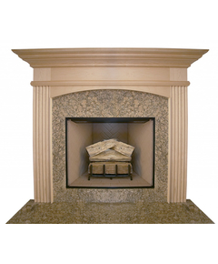 Arched Wesley Fireplace Mantel Surround Shown here in Maple with Whitewash finish and Giallo Veneziano Granite