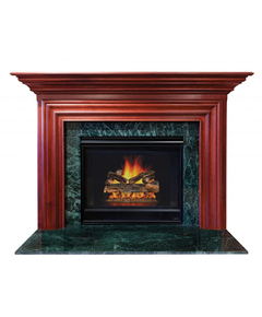 Delaware Fireplace Mantel Surround Shown here in Cherry with Cordovan finish and Green Marble
