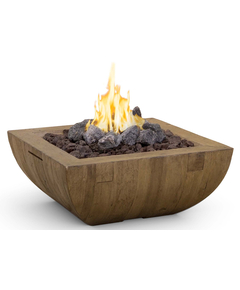 American Fyre Designs 36" Reclaimed Wood Bordeaux Square Fire Bowl FyreStarter Bluetooth | 430-H6C in French Barrel Oak (FO)