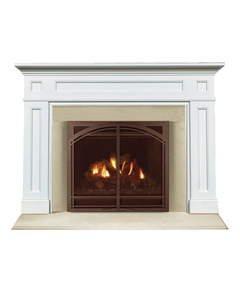 Lewsburg Fireplace Mantel Surround Shown here in Painted White with Creama Marfil Marble