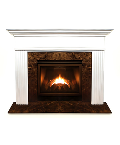 Wesley Fireplace Mantel Surround Shown here in Painted White with Emperador Dark Granite