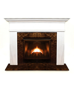 Biltmore Fireplace Mantel Surround Shown here in Painted White with Crema Marfil Marble