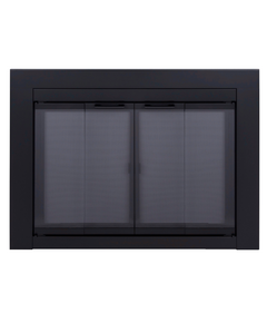 Ardmore flat black masonry fireplace glass door with mesh panels