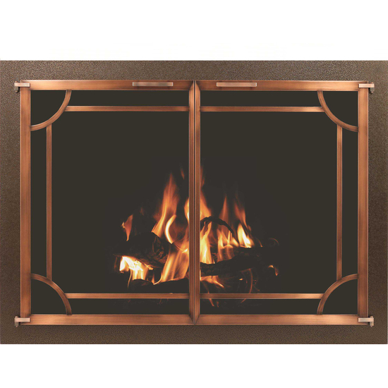 Vintage Vein Powder Coated Frame And Antique Copper Plated Doors Cascade Fireplace Door