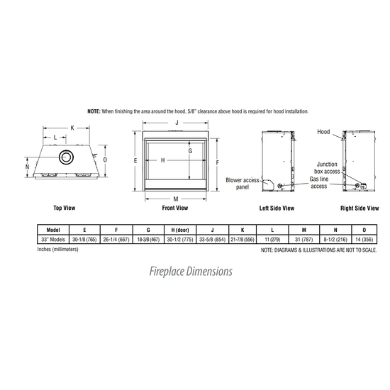 33" Superior Direct Vent Gas Fireplace Dimensions
