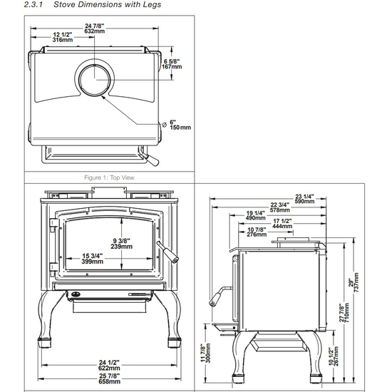 Wood Stove with Regular Cast Iron Leg Dimensions