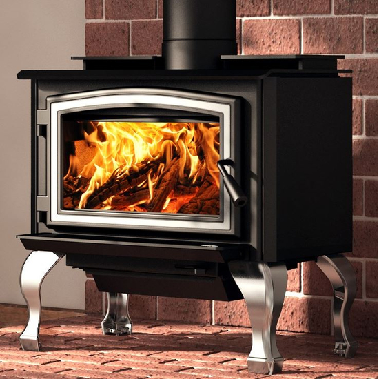1700 Wood Stove with Brushed Nickel Highlights