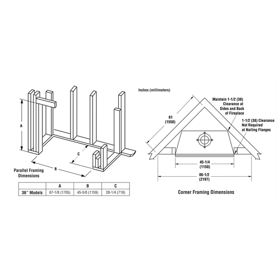 Superior Wood Burning Fireplace Framing Dimensions