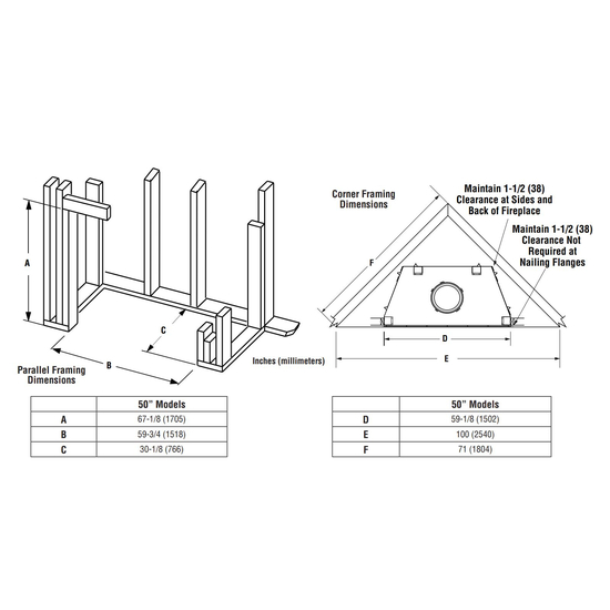 Superior WRT4550 Wood Fireplace Framing Dimensions