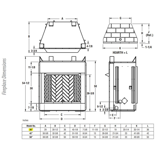VRE4536 Overall Fireplace Dimensions