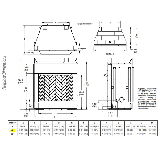 VRE6042 Overall Fireplace Dimensions