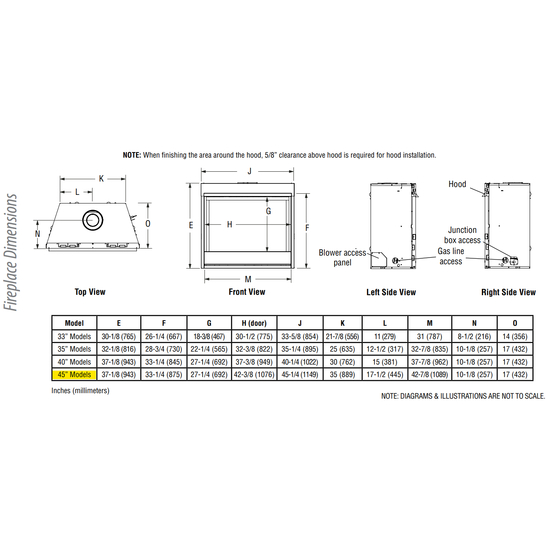 DRT2045 Fireplace Dimensions