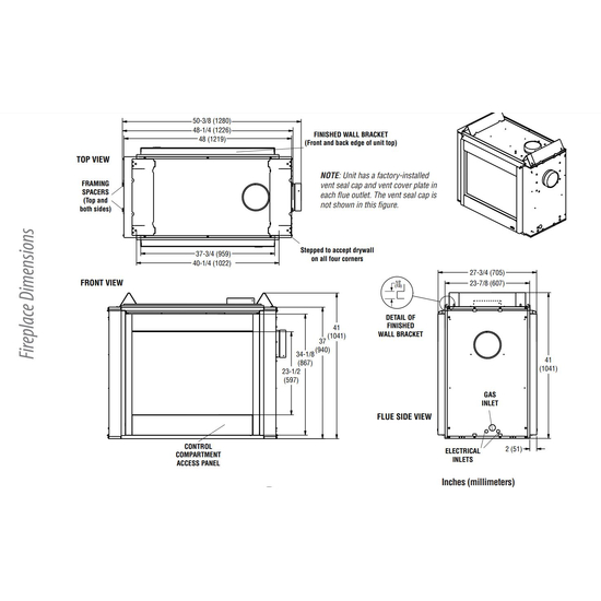 DRT40ST Multi-View Fireplace Dimensions
