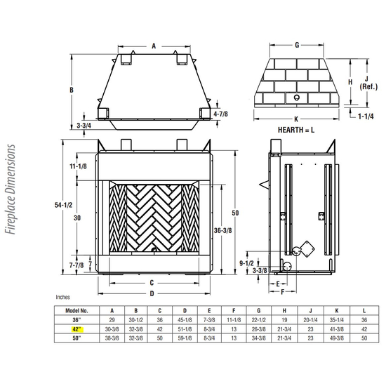 VRE4542 Overall Firebox Dimensions