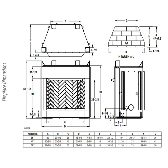 Superior VRE4550 Overall Fireplace Dimensions