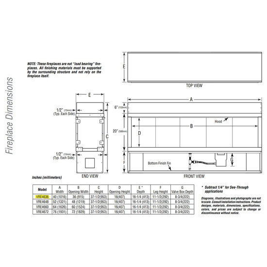 VRE4636 Overall Fireplace Dimensions