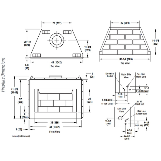 WRE3036 Fireplace Dimensions