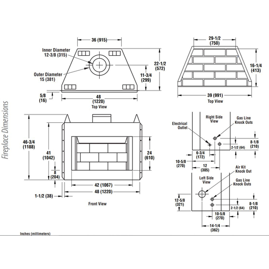 WRE3042 Fireplace Dimensions