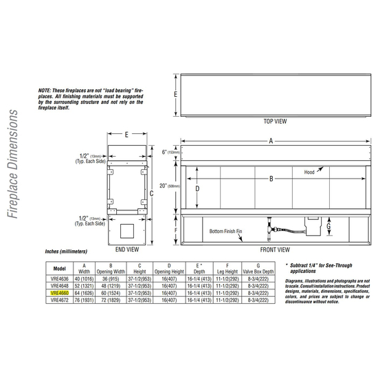 Superior VRE4660 Overall Fireplace Dimensions
