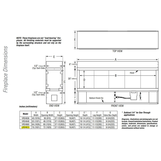 Superior VRE4672 Overall Fireplace Dimensions