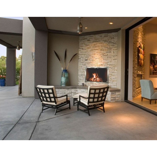 Brushed Stainless Steel Masonry Fireplace Door installed on a patio fireplace!