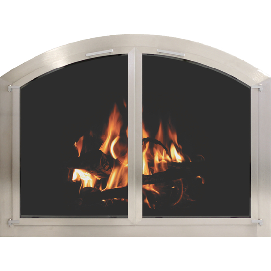 Brushed Stainless Steel Arched Masonry Fireplace Door