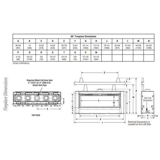 Superior DRL6060 Overall Fireplace Dimensions