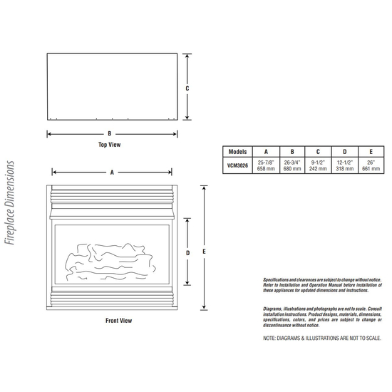 Superior VCM3026 Overall Fireplace Dimensions