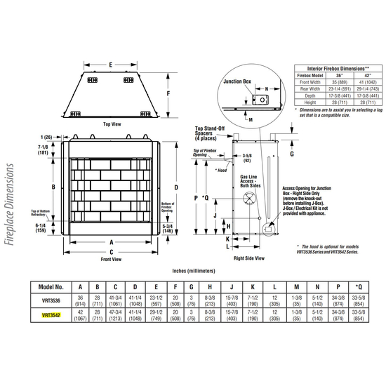 Superior VRT3542 Overall Fireplace Dimensions