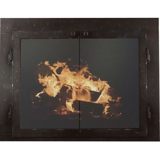 Classic Fullview Cabinet Style Masonry Fireplace Door In Black Copper Hammered Finish