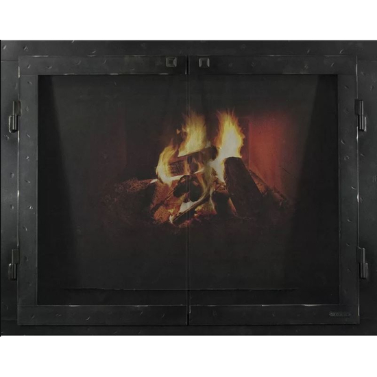 Classic Fullview Cabinet Style Masonry Fireplace Door In Black Hammered Finish