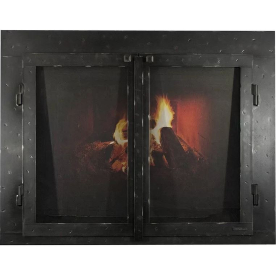 Classic Cabinet Style Masonry Fireplace Door In Black Hammered Finish