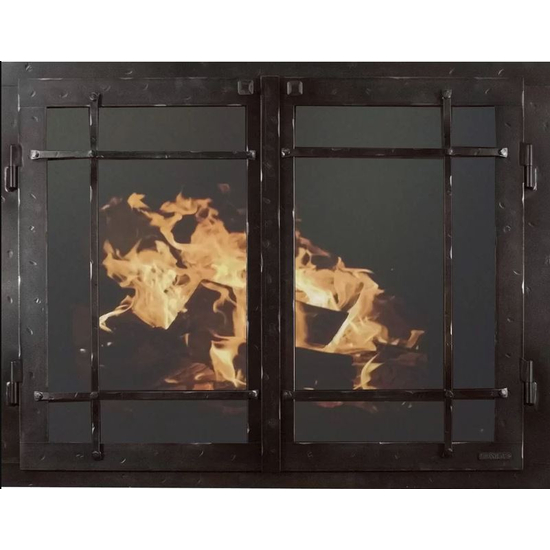 Classic Cabinet Mission Style Masonry Fireplace Door In Black Copper Hammered Finish