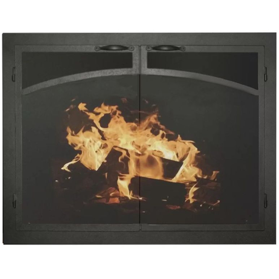 Cabinet Arch Panel Fullview Elegant Masonry Fireplace Door In Satin Black