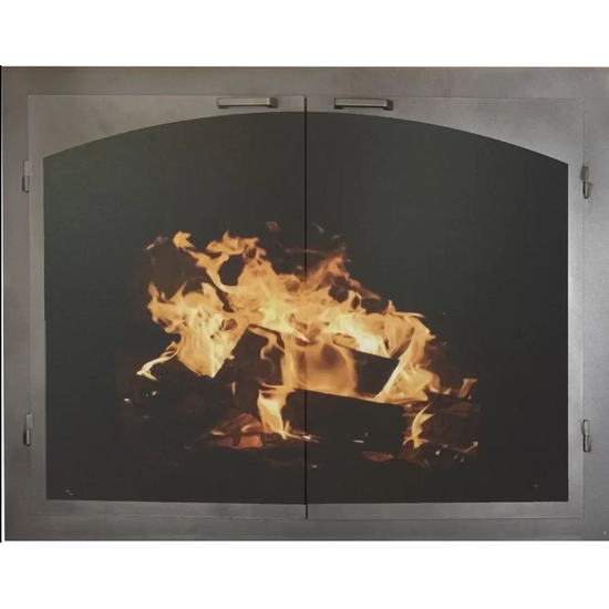 Cabinet Silhouette Fullview Elegant Masonry Fireplace Door In Brushed Grey