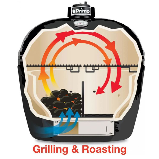 Primo Oval Large 300 Ceramic Kamado Grill On Steel Cart With 2-Piece Island Side Shelves - 775
